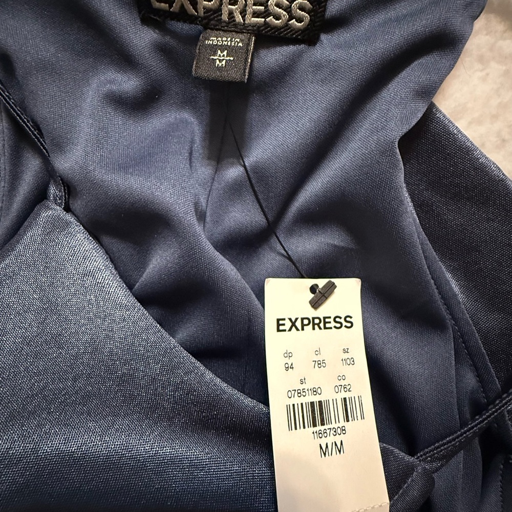 Express Navy Blue Ruffle Cold-Shoulder Mini Dress - Picture 4 of 8